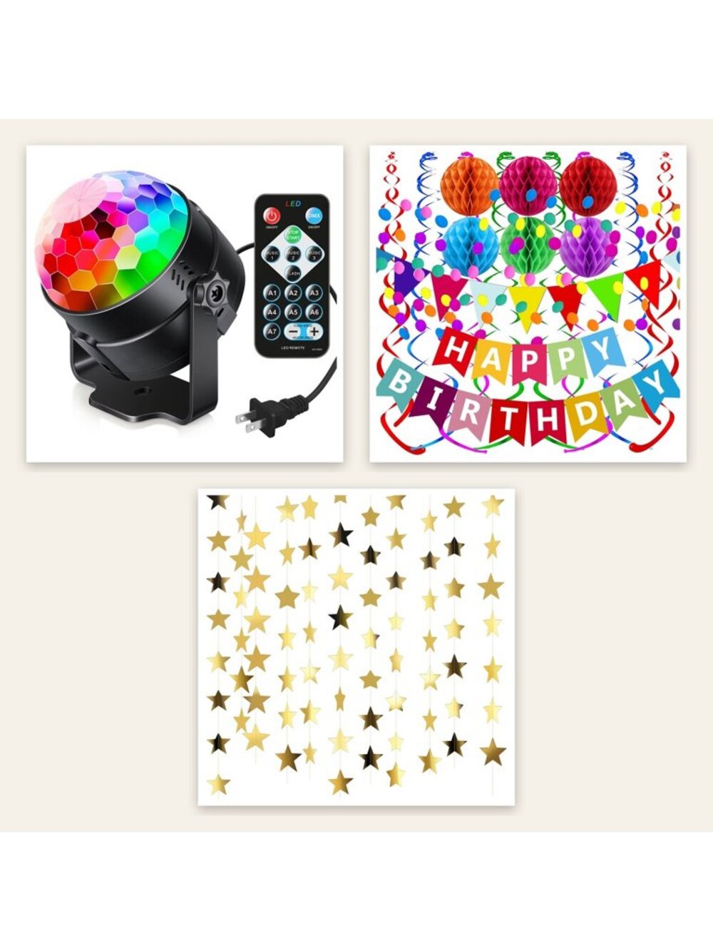 Birthday Party Box Disco Ball Light + Remote + Happy Birthday Banner Set + 130 f